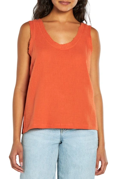 Three Dots Cotton Gauze Tank In Orange Rust