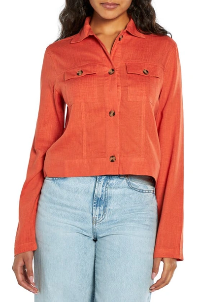 Three Dots Crop Utility Shirt Jacket In Orange Rust