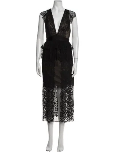 Pre-owned Three Floor Lace Pattern Midi Length Dress W/ Tags In Black