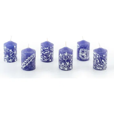 Thumbprint Artifacts Henna Painted Candles In Blue