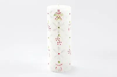 Thumbprint Artifacts Whimsy Christmas Painted Pilar Candle In Multi