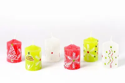 Thumbprint Artifacts Whimsy Christmas Painted Voltive Candles In Multi