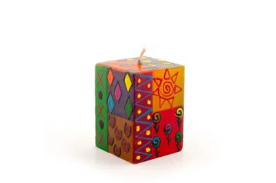 Thumbprint Artifacts Zulu Art Painted Cube Candle In Multi