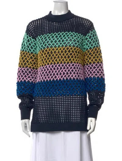 Pre-owned Tibi Colorblock Pattern Mock Neck Sweater In Blue