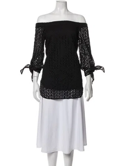 Pre-owned Tibi Patterned Off-the-shoulder Blouse In Black