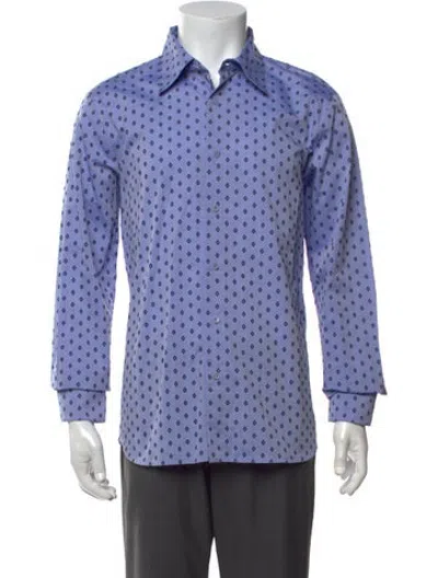 Pre-owned Tibi Printed Long Sleeve Dress Shirt In Blue