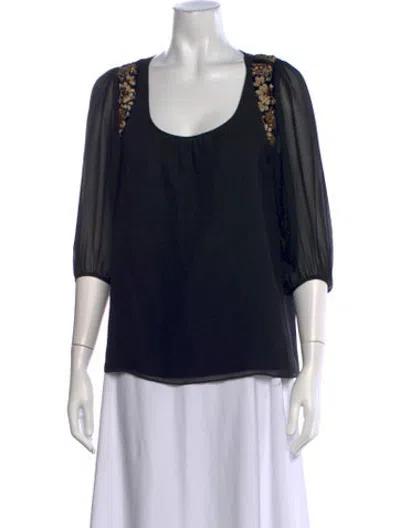 Pre-owned Tibi Scoop Neck Three-quarter Sleeve Blouse In Black