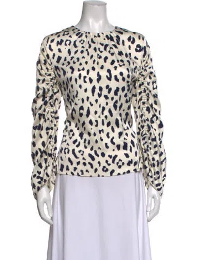 Pre-owned Tibi Silk Animal Print Blouse In White