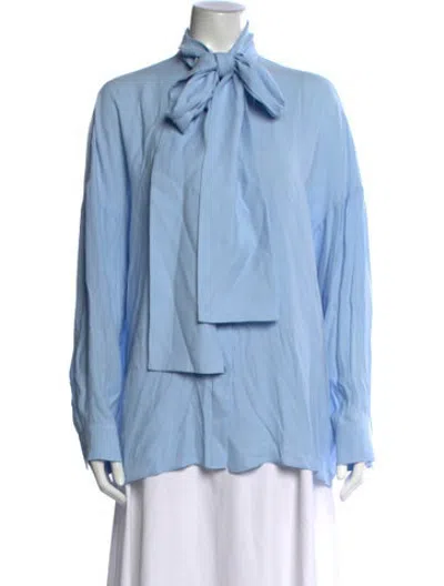 Pre-owned Tibi Tie Neck Long Sleeve Blouse In Blue