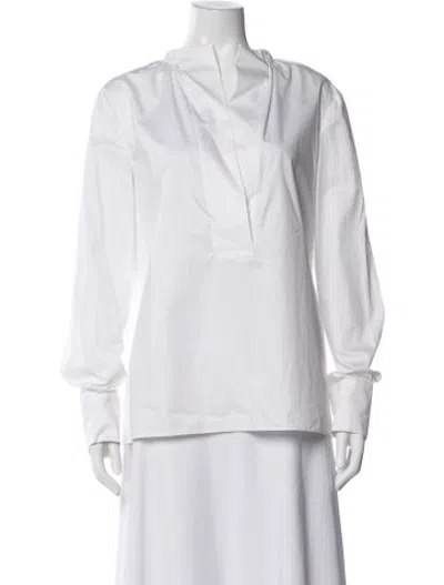 Pre-owned Tibi V-neck Long Sleeve Blouse In White
