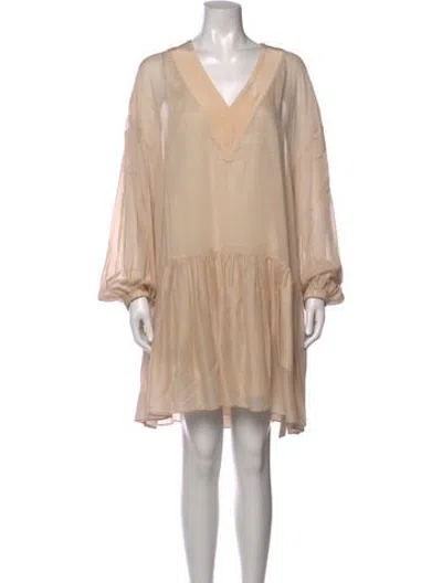 Pre-owned Tibi V-neck Mini Dress In Neutrals
