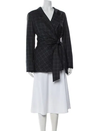Pre-owned Tibi Wool Plaid Print Coat In Grey