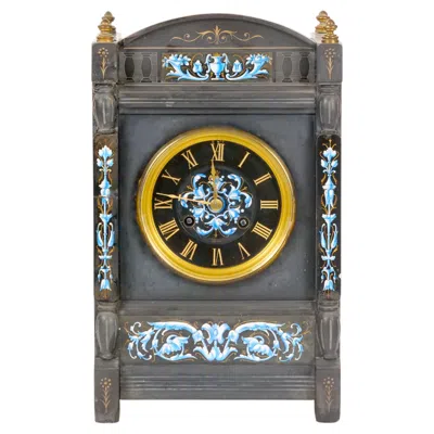 Pre-owned Tiffany & Co . French Black Slate / Enamel Striking Mantel Clock, Circa 1880�1890 In Gray