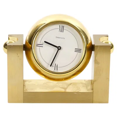 Pre-owned Tiffany & Co . Gilt Bronze Rectangular Desk Clock/ Adjustable Tilting Mechanism In Gold