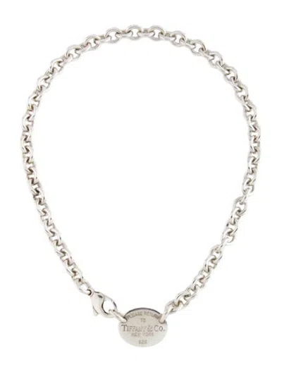 Pre-owned Tiffany & Co Oval Tag Chain Choker Necklace, 15.5" In Multicolor
