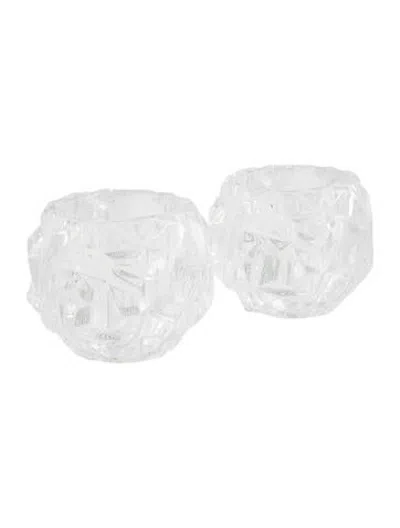 Pre-owned Tiffany & Co Pair Of Rock Cut Votive Candle Holders In Clear