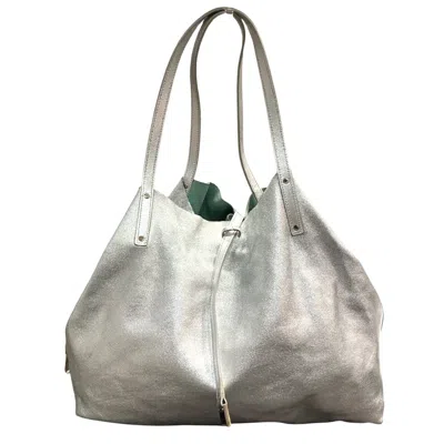 Pre-owned Tiffany & Co Tiffany Blue Silver Leather Suede Pouch Tote Bag () In Blue, Silver
