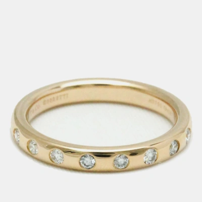 Pre-owned Tiffany & Co 18k Rose Gold 0.16 Ct Diamonds Elsa Peretti Stacking Ring Eu 49