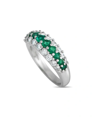 Tiffany & Co Platinum 1.0ct Diamond And Emerald Ring Ti09-120523 In White