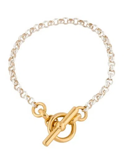Pre-owned Tilly Sveaas Two Tone T-bar Link Bracelet, 6.25" In Multicolor