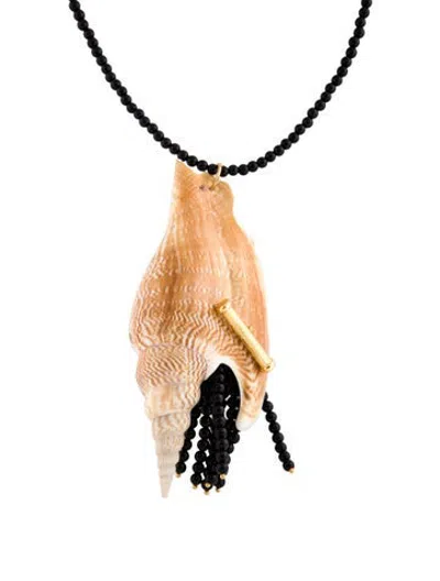 Pre-owned Timeless Pearly Beaded Shell Pendant Necklace, 24.5" In Black
