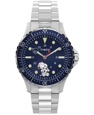 Timex Men's Quartz Snoopy Sport Silver-tone Stainless Steel Watch 41mm In Metallic