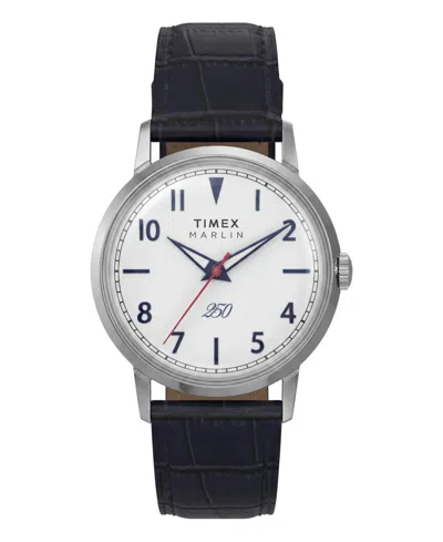 Timex Unisex Quartz Analog Blue Leather Watch 34mm