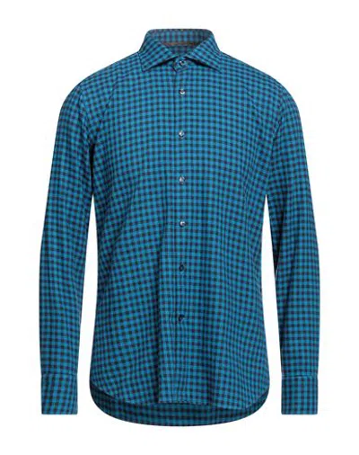 Tintoria Mattei 954 Man Shirt Azure Size 16 Cotton In Blue