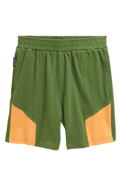 Tiny Tribe Kids' Colorblock Shorts In Moss Green