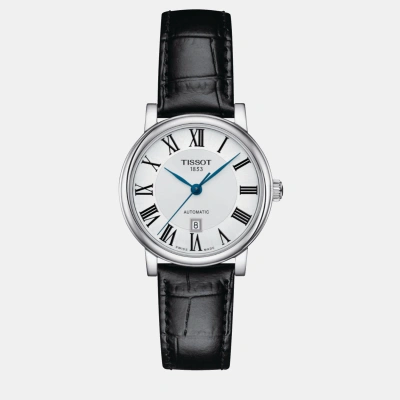 Pre-owned Tissot Black Leather Watch 30 Mm In Silver