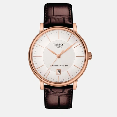 Pre-owned Tissot Brown Leather Watch 40 Mm In Silver