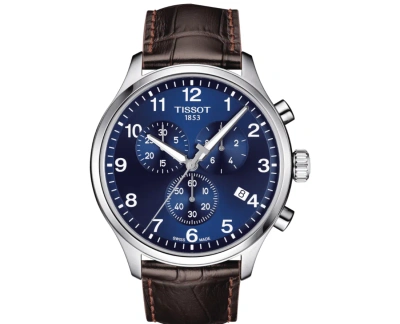 Pre-owned Tissot Chrono Xl Classic Blue Dial Brown Leather Men's Watch T1166171604700