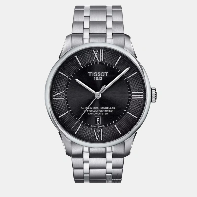 Pre-owned Tissot Silver Stainless Steel Watch 42 Mm In Black