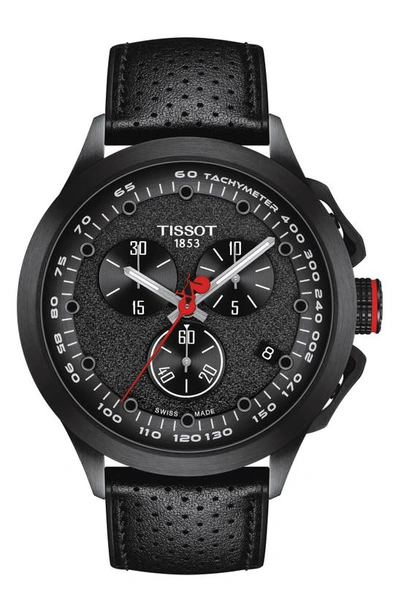Tissot T-race Cycling Vuelta Leather Strap Watch, 45mm In Black