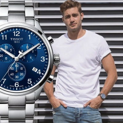 Pre-owned Tissot T116.617.11.047.01 Chrono Xl 45mm Blue Dial Quartz (fedex 2 Day)
