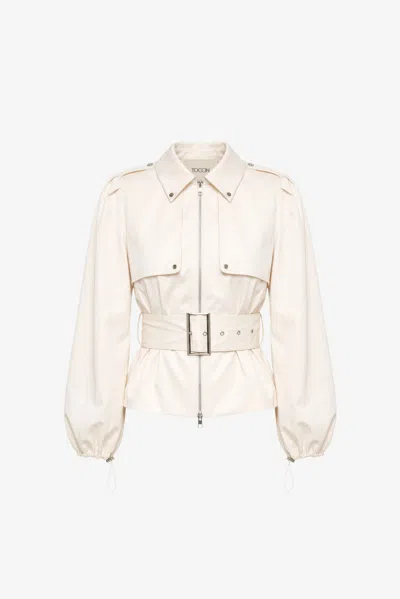 Toccin Brighton Belted Zip-front Jacket In White