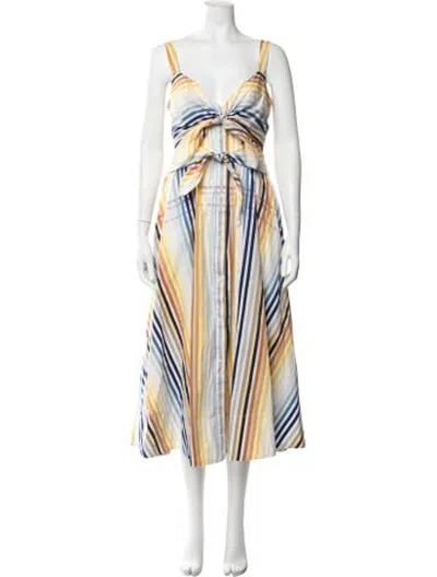 Pre-owned Toccin Striped Midi Length Dress In White