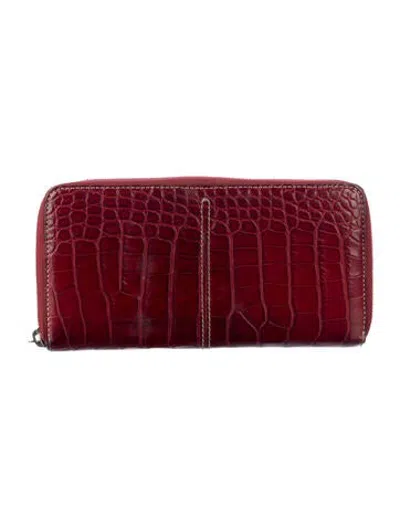 Pre-owned Tod's Leather Animal Print Continental Wallet In Red