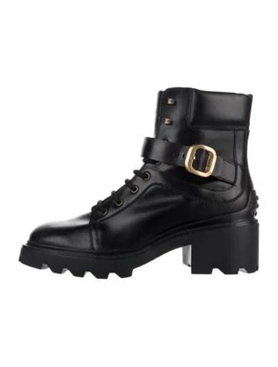 Pre-owned Tod's Leather Combat Boots In Black