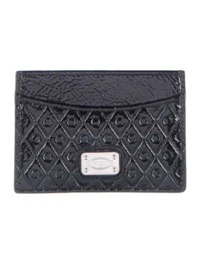 Pre-owned Tod's Patent Leather Patterned Card Holder In Black