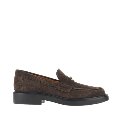 Tod's Tods Suede Leather Loafers With Logo In Brown