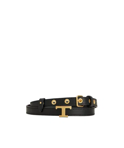 Tod's T Timeless Eyelet-embellished Belt In Black