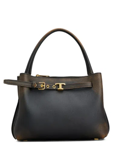 Tod's T Timeless Leather Tote Bag In Black