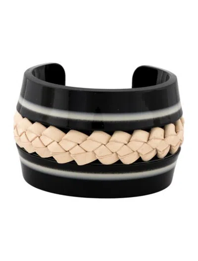 Pre-owned Tod's Braided Leather Cuff, 7" In Black/neutrals