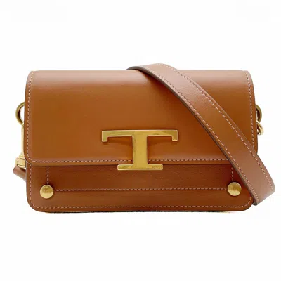 Pre-owned Tod's Brown Gold Leather Pochette Shoulder Bag () In Brown, Gold