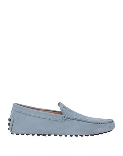 Tod's Man Loafers Slate Blue Size 8 Leather In Blue