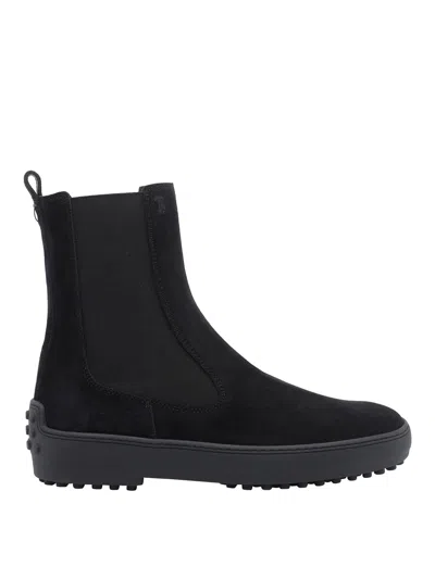 Tod's Suede Zip Ankle Boots In Black