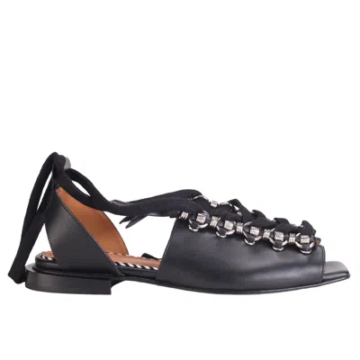 Toga Black Leather Lace-up Sandals