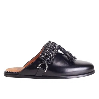 Toga Chain Tassel Leather Slide Loafers – Black Polido