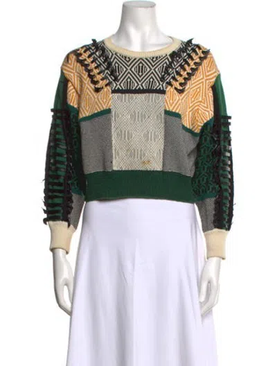 Pre-owned Toga Patterned Crew Neck Sweater In Green